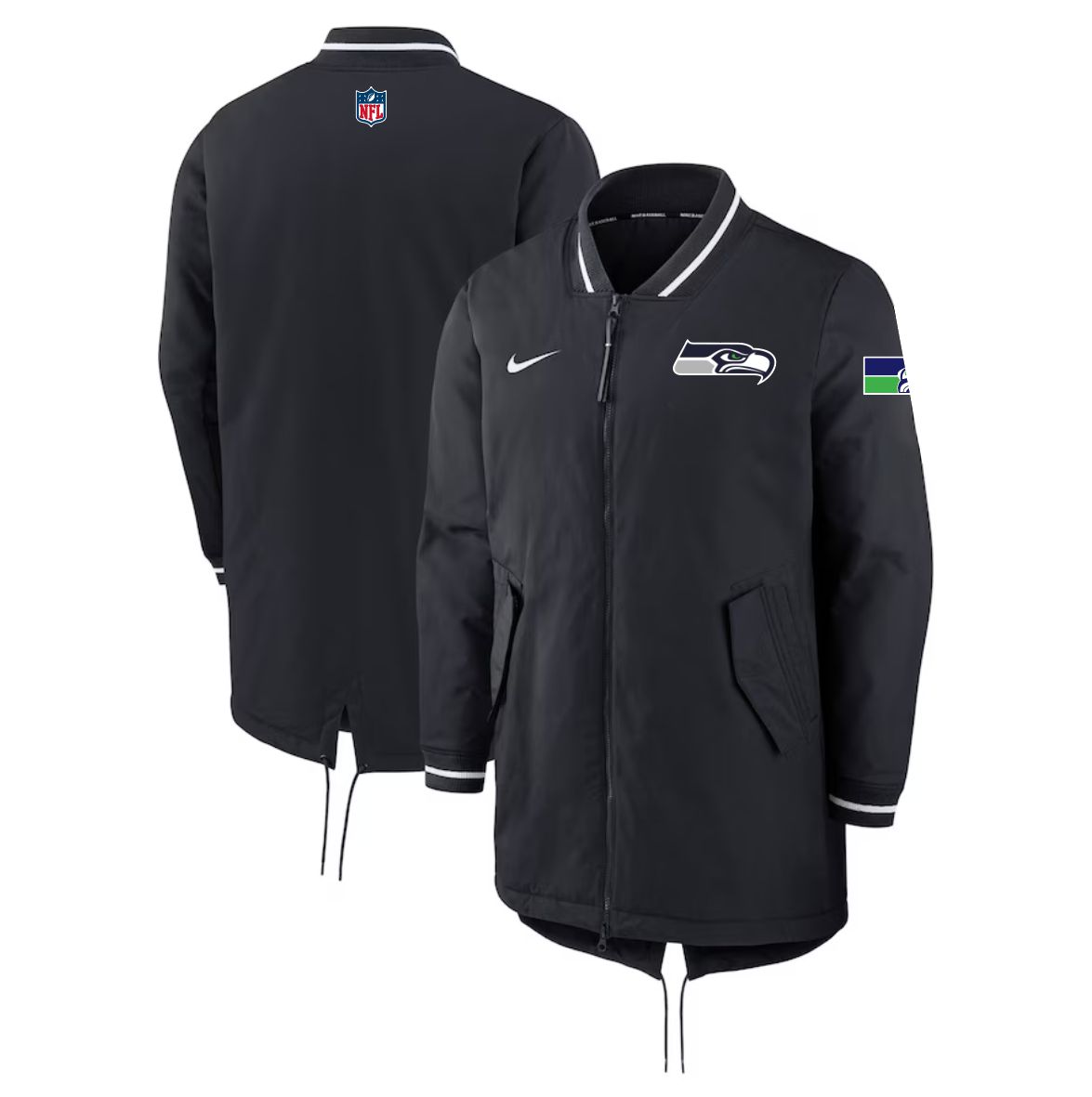 Men 2026 NFL Seattle Seahawks black Extended Cotton Jacket style 01
